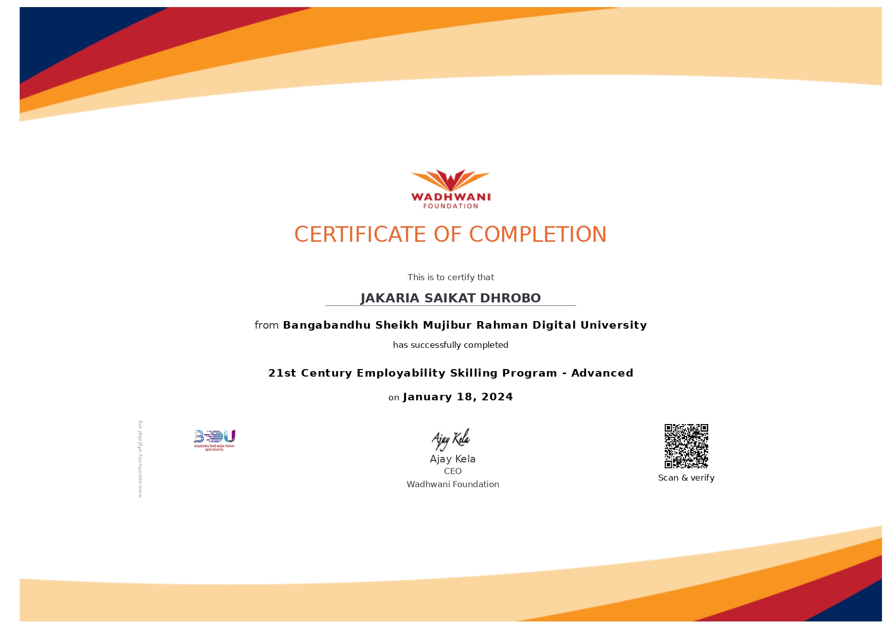 Wadhwani Foundation Certificate